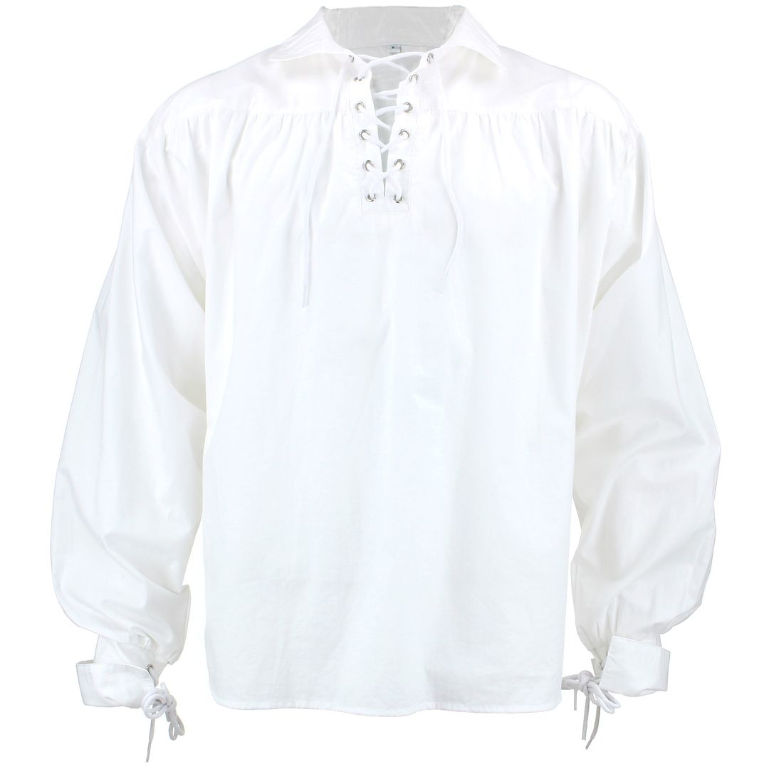White Pirate Shirt Fancy Dress Cotton Billowy Costume Men Buccaneer Caribbean 2236